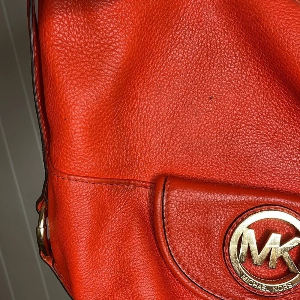 Michael Kors Fulton Orange Red Pebbled Leather Handbag Shoulder Bag